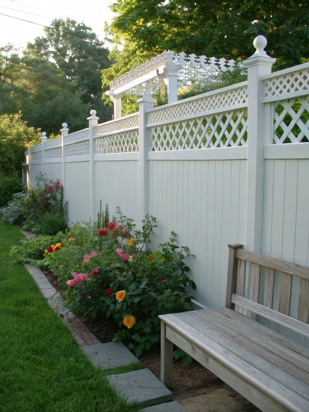 A wooden privacy fence surrounding a garden, demonstrating Pelle Scupin's fence construction service.